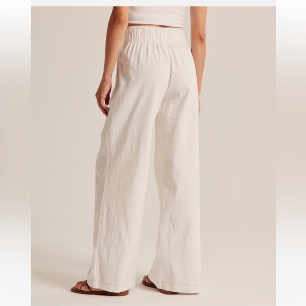Abercrombie Wide Leg Pull On Linen Pants Cream Beige Medium - Picture 10 of 10